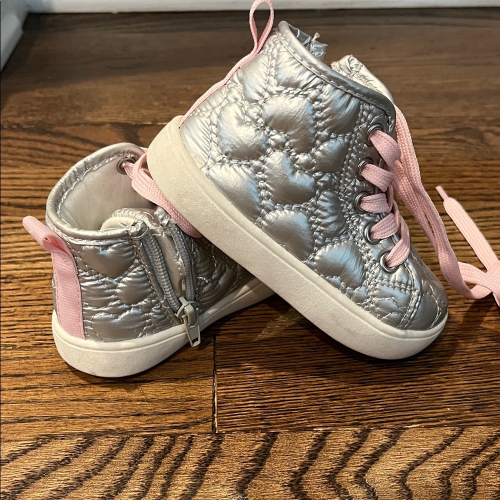 Carter's Quilted Silver Sneakers with Pink Accents